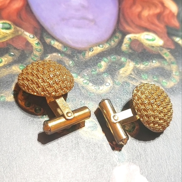 VTG Christian Dior Gold Plated Woven Cuff Links - Picture 4 of 5